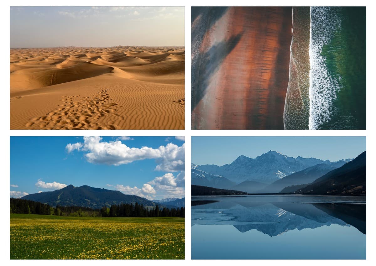 A complete four-photo landscape collection arranged in a grid with Stickerloom
