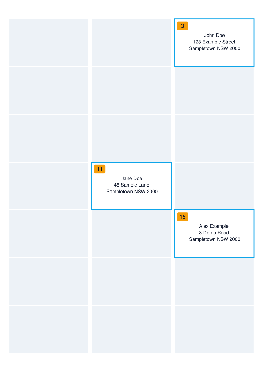 Illustrated map of all 21 L7160 positions, highlighting positions 3, 11 and 15 while other positions appear grey