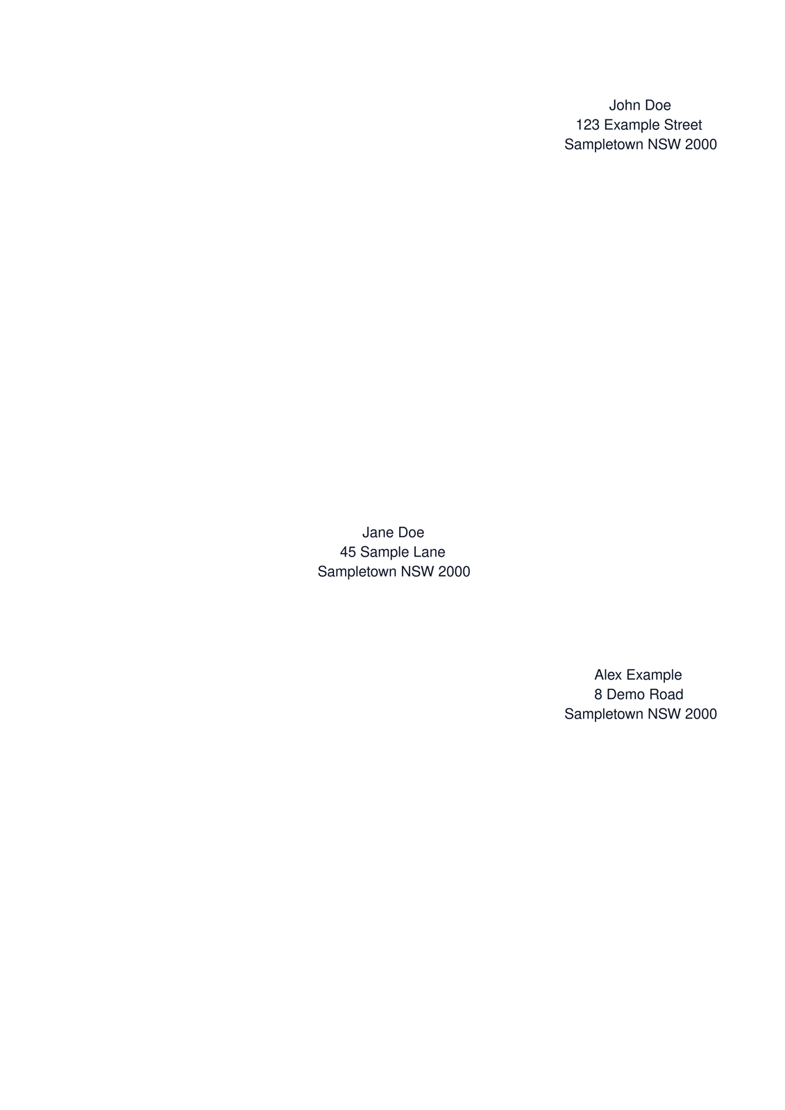 The actual white A4 export with addresses in positions 3, 11 and 15 and no grey cues in the other 18 positions
